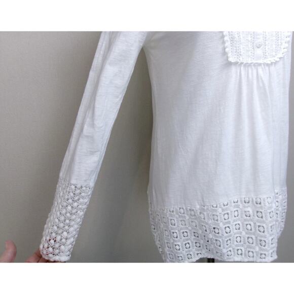 Sundance Tunic Womens PXS White 100% Cotton Crochet Hem & Sleeves Boho Cottage - Picture 4 of 15
